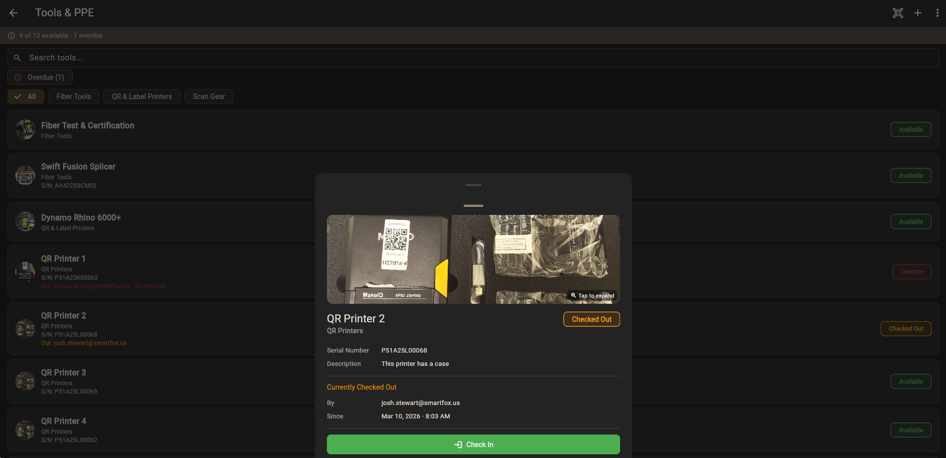 Tool status panel
